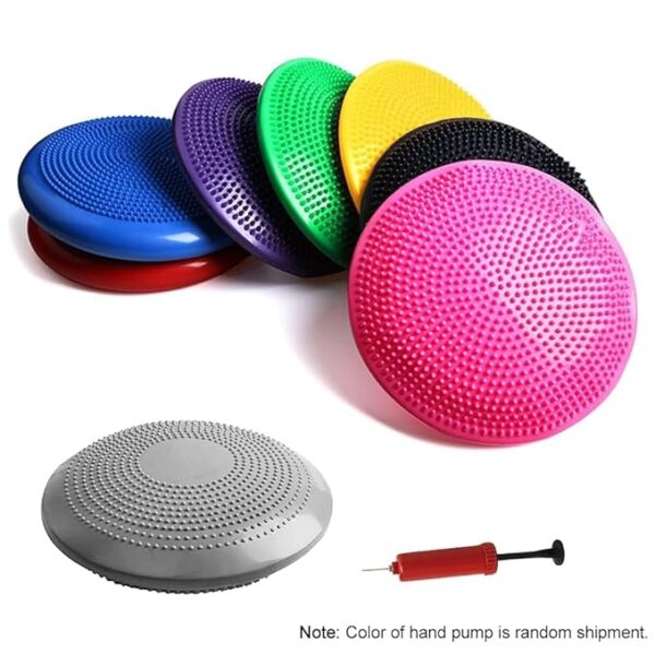 Inflated Stability Wobble Cushion Pad – Extra Thick Yoga & Balance Disc with Pump, 33 cm (13 in) – Sensory Seat Cushion for Kids & Adults, Core & Leg Workout